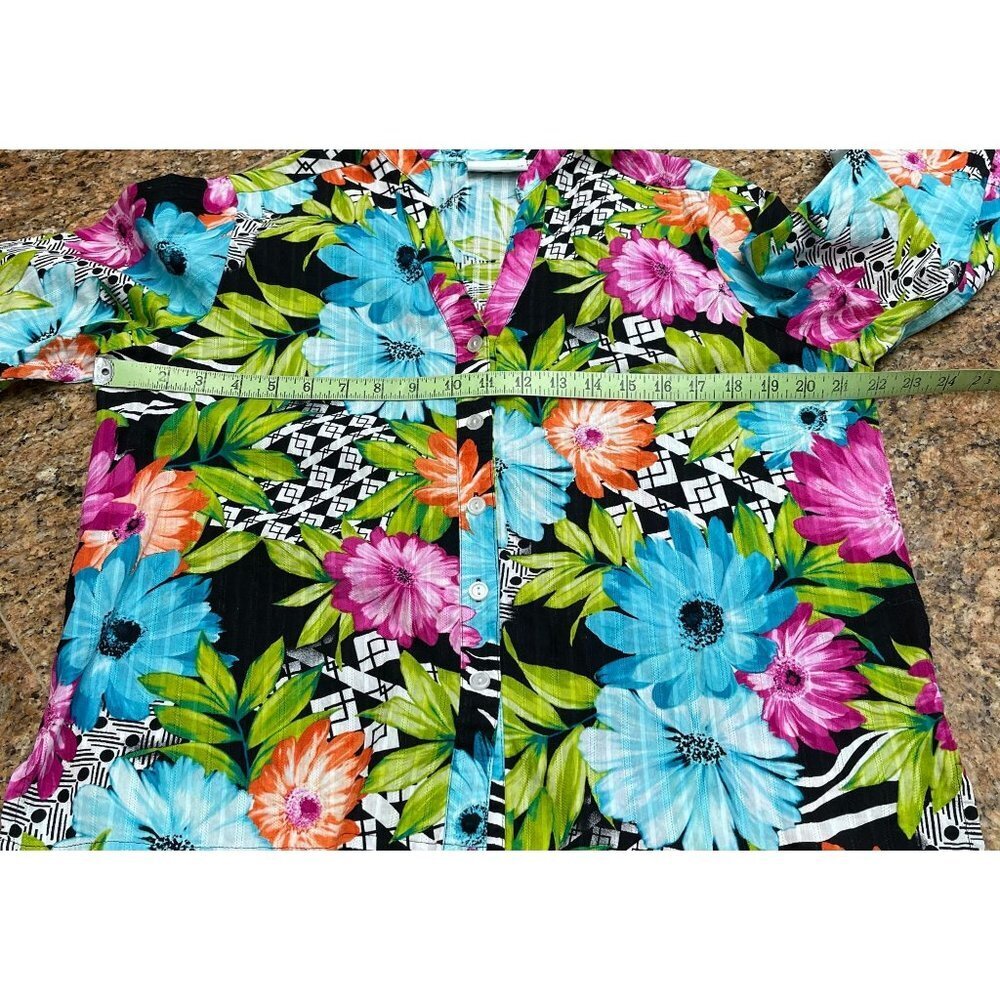Alfred Dunner Women's Bright Floral Print 3/4 Sleeve Button Down Blouse Size 14P - Picture 11 of 16